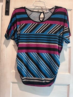 Striped Dolman Tee in Blue, Purple & Black